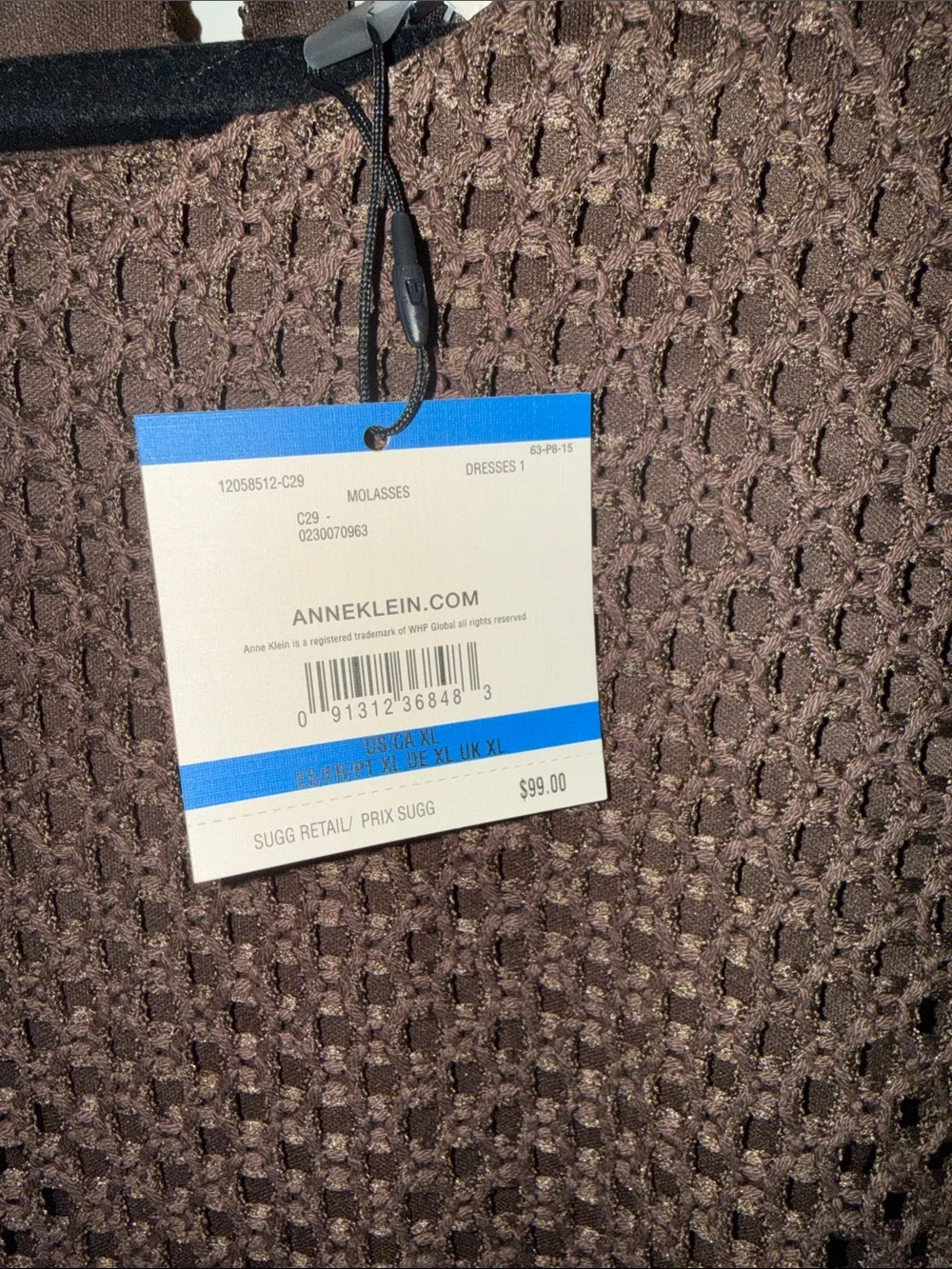 Anne Klein Chocolate Brown Crochet Overlay Top